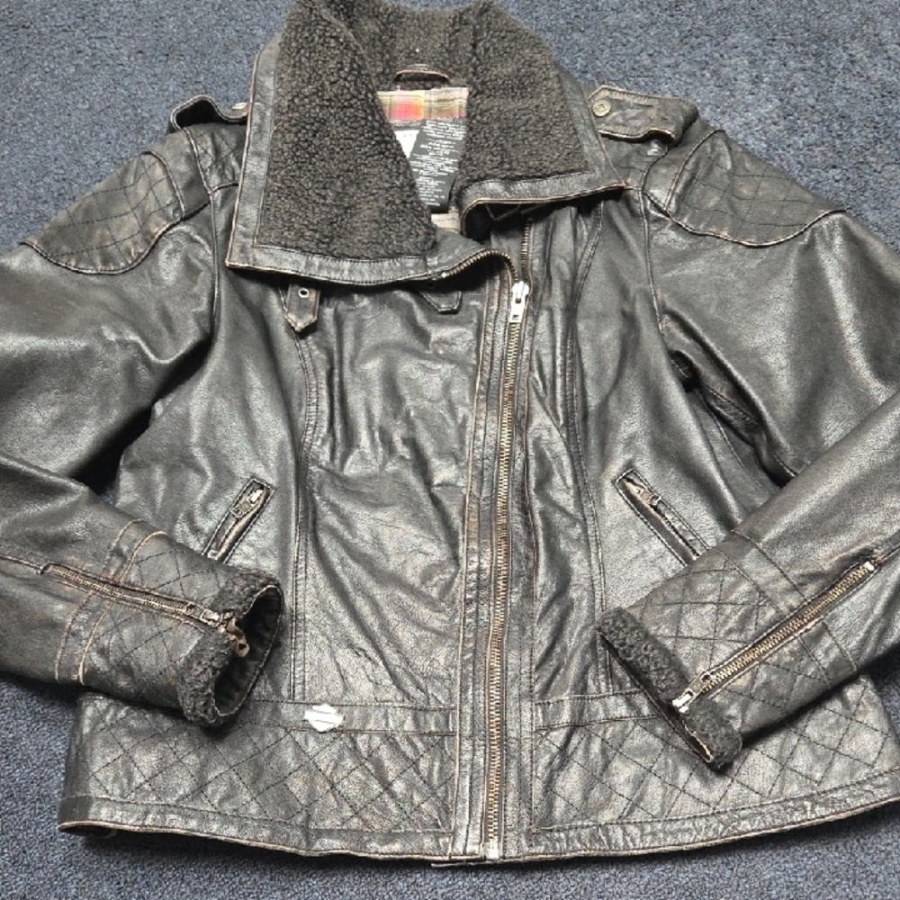 Harley-Davidson Black Leather Jacket Asymmetrical Zipper Classic Style